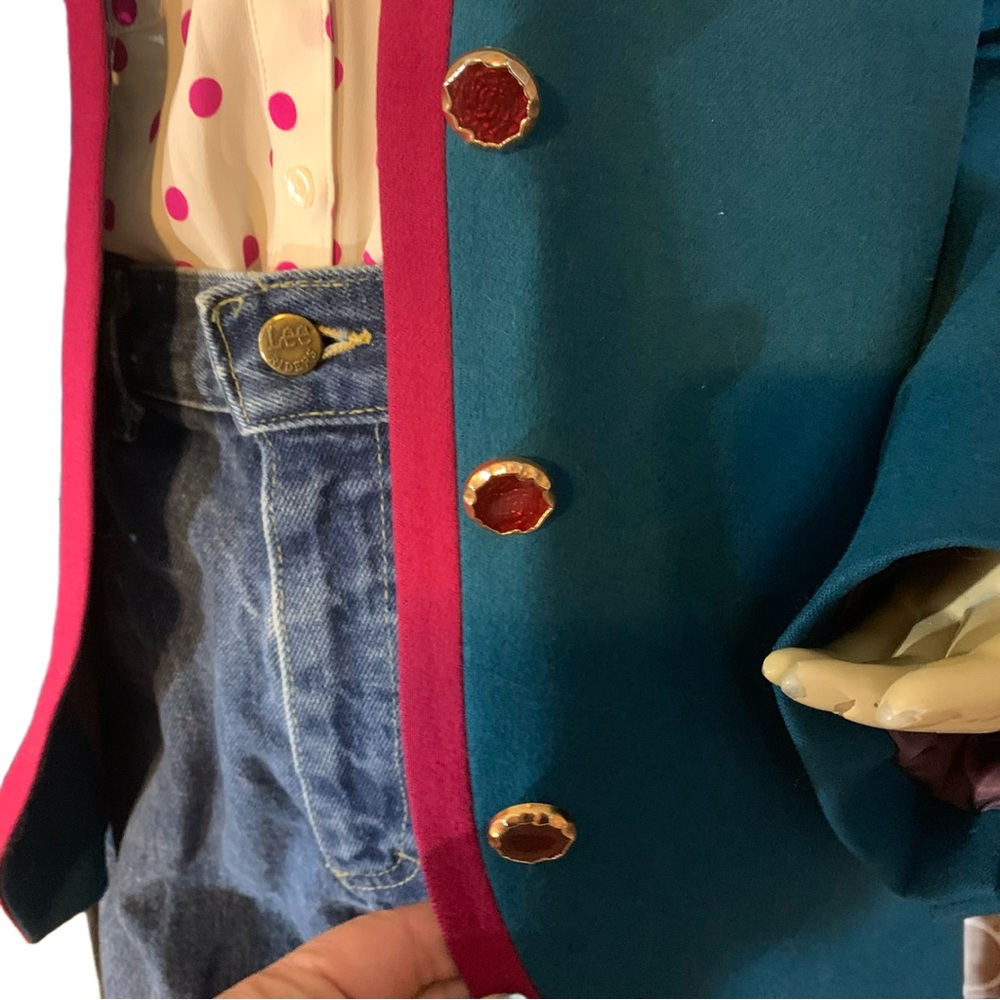 PENDLETON TEAL BLUE AND PINK VINTAGE 1980'S WOOL BLAZER (16) - Picture 12 of 15